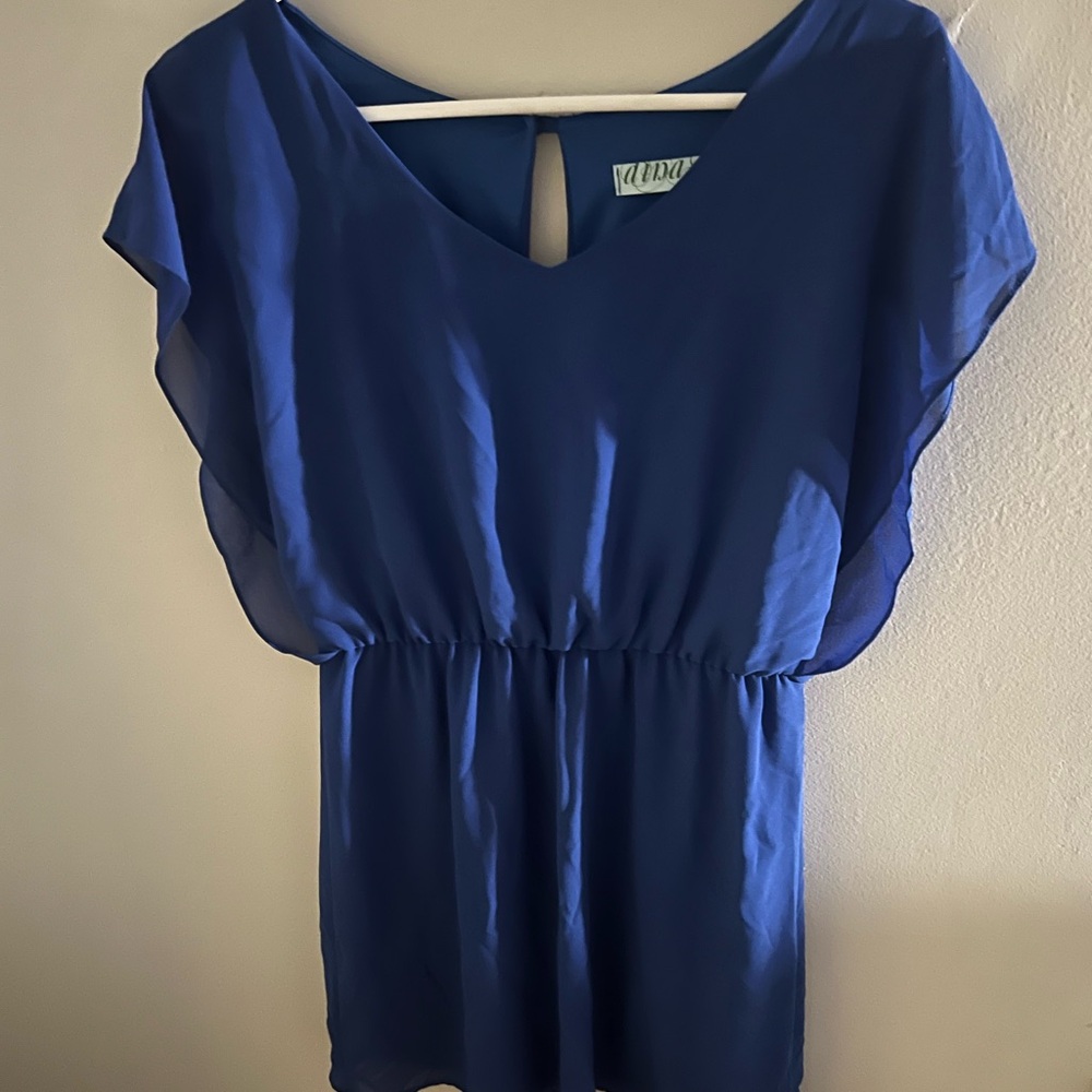 dina be Royal Blue V-Neck Short Tunic with Flutter Sleeves